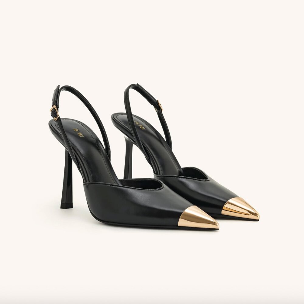 Savannah Gold Tipped Slingback Pumps - Black JW PEI